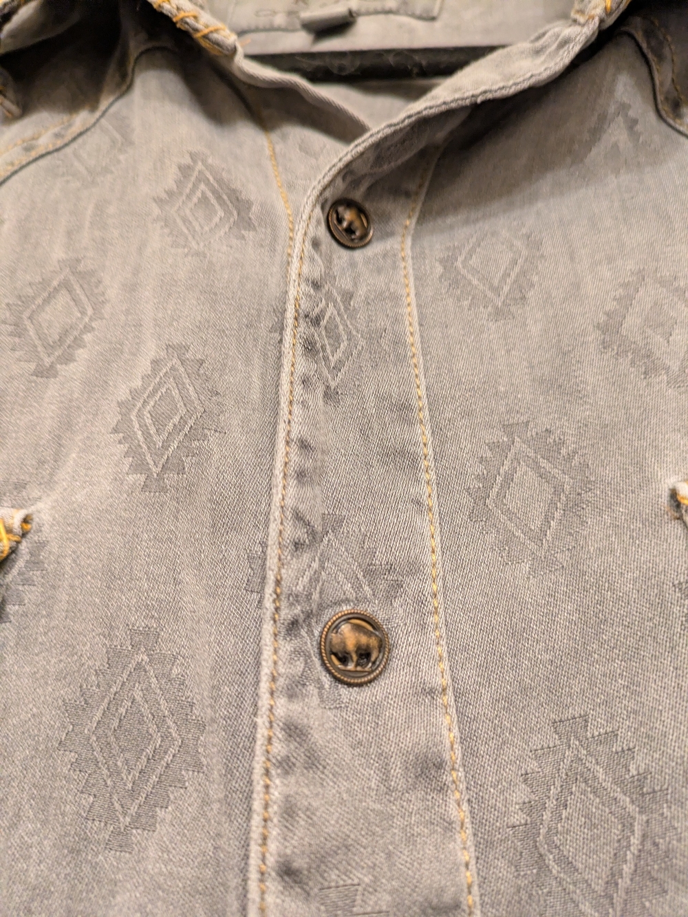 Ryan Michael XL Silk Cotton Western Shirt Jacquard Gray Embroidered Cowboy